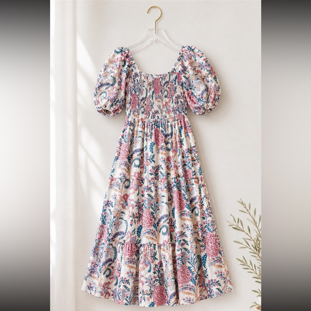 ANNA CATE Smocked Floral Puff Sleeve Maxi Dress
